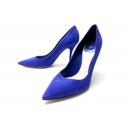 NEUF CHAUSSURES CHRISTIAN DIOR CHERIE ESCARPINS 39 EN DAIM BLEU HEELS SHOES 650€