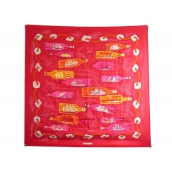 FOULARD HERMES BOUTEILLES A LA MER PERON CARRE 90 SOIE ROUGE SILK SCARF 385€