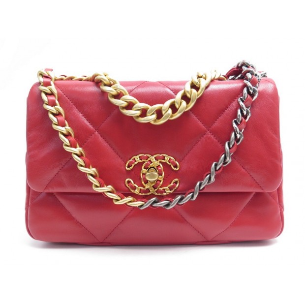 NEUF SAC A MAIN CHANEL 19 CUIR MATELASSE ROUGE 2019 BANDOULIERE BAG PURSE 4900€