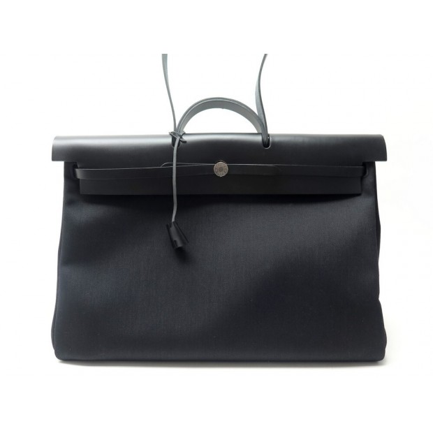 NEUF SAC DE VOYAGE HERMES HERBAG XL 2020 50CM BANDOULIERE TOILE CUIR NOIR 2650€