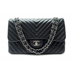 SAC A MAIN CHANEL TIMELESS JUMBO CHEVRON A58600 BANDOULIERE CUIR NOIR BAG 8400€