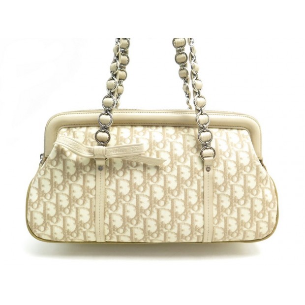 SAC A MAIN CHRISTIAN DIOR ROMANTIQUE TROTTER EN TOILE OBLIQUE BEIGE HANDBAG 845€