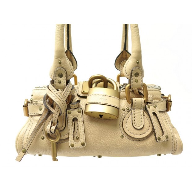 SAC A MAIN CHLOE PADDINGTON PM EN CUIR GRAINE BEIGE SMALL PURSE HAND BAG 1295€