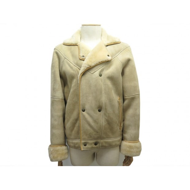 MANTEAU HERMES BLOUSON TAILLE 50 M EN CUIR AGNEAU RETOURNE SHEARLING COAT 9300€