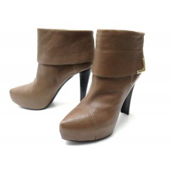 CHAUSSURES LOUIS VUITTON BOTTINES QUEEN 39 A TALONS CUIR MARRON LOW BOOTS 1160€