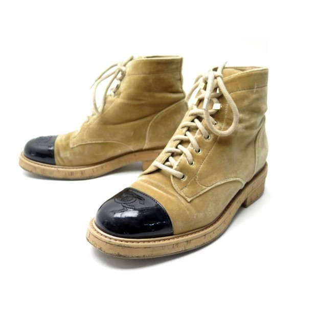 CHAUSSURES CHANEL G34958 39 BOTTINES EN VELOURS CAMEL + BOITE VELVET BOOTS 1100€