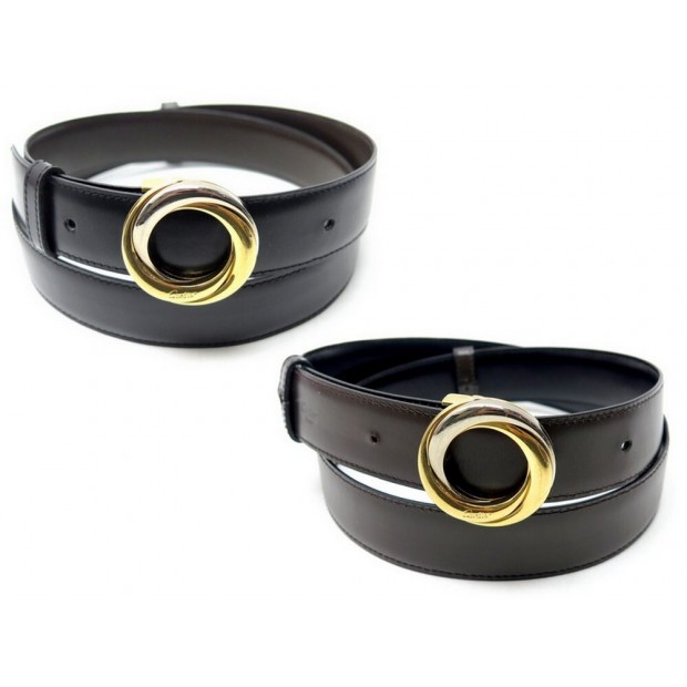 CEINTURE CARTIER T90 BOUCLE TRINITY 3 ORS CUIR REVERSIBLE NOIR MARRON BELT 475€