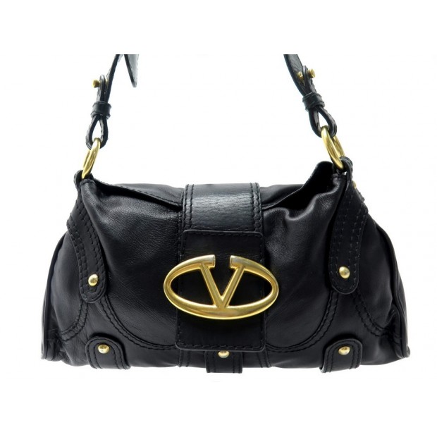 SAC A MAIN VALENTINO V LOGO EN CUIR NOIR PORTE EPAULE BLACK LEATHER PURSE 1980€