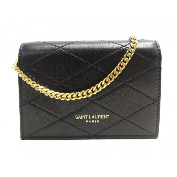 NEUF PORTE MONNAIE YVES SAINT LAURENT 658590 CHAINE BANDOULIERE CUIR NOIR 550€