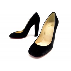 NEUF CHAUSSURES CHRISTIAN LOUBOUTIN ESCARPINS 37 EN VELOURS NOIR NEW SHOES 515€