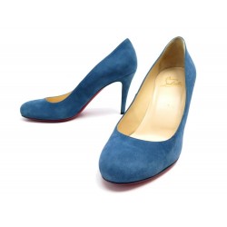 NEUF CHAUSSURES CHRISTIAN LOUBOUTIN ESCARPINS RON RON 37 EN DAIM BLEU SHOES 575€