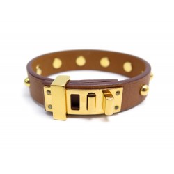 BRACELET HERMES MINI DOG CLOUS RONDS 14 CM T1 EN CUIR CAMEL + BOITE LEATHER 460€