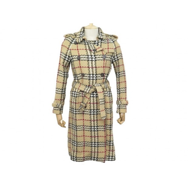 MANTEAU BURBERRY TRENCH MOTIF TARTAN CHECK M 40 EN LAINE BEIGE WOOL COAT 2690€