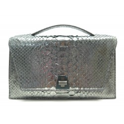 NEUF SAC A MAIN AKRIS ANOUK EN CUIR PYTHON ARGENTE NEW LEATHER CITY BAG 2850€