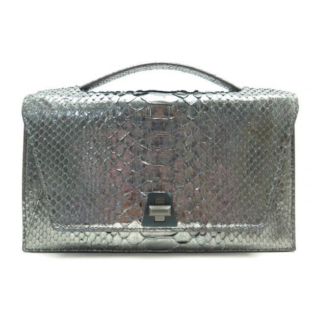 NEUF SAC A MAIN AKRIS ANOUK EN CUIR PYTHON ARGENTE NEW LEATHER CITY BAG 2850€