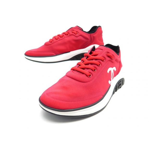 NEUF CHAUSSURES CHANEL BASKETS TENNIS G34763 37.5 TOILE ROUGE NEW SNEAKERS 920€