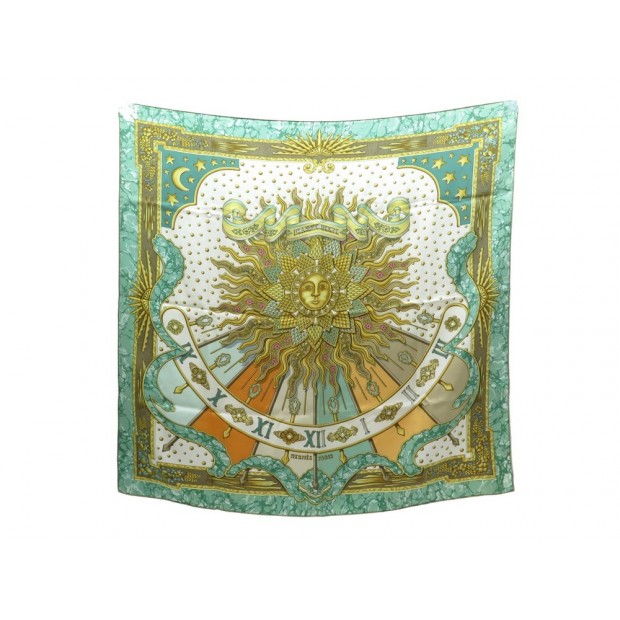 FOULARD HERMES CARPE DIEM METZ CARRE 90 CM EN SOIE VERT GREEN SILK SCARF 385€