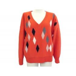 NEUF PULL ERIC BOMPARD V AMPLE INTARSIA LOSANGE ORANGE M 40 CACHEMIRE 4 FIL 275€