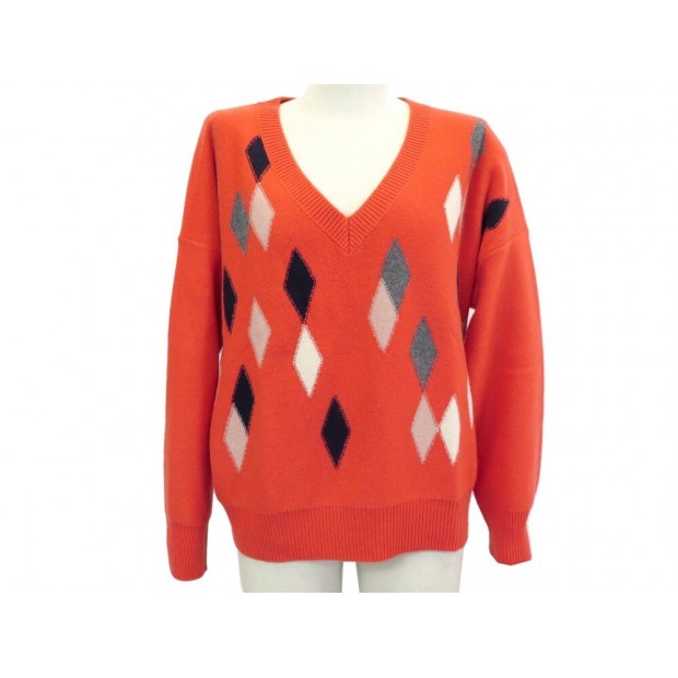 NEUF PULL ERIC BOMPARD V AMPLE INTARSIA LOSANGE ORANGE M 40 CACHEMIRE 4 FIL 275€