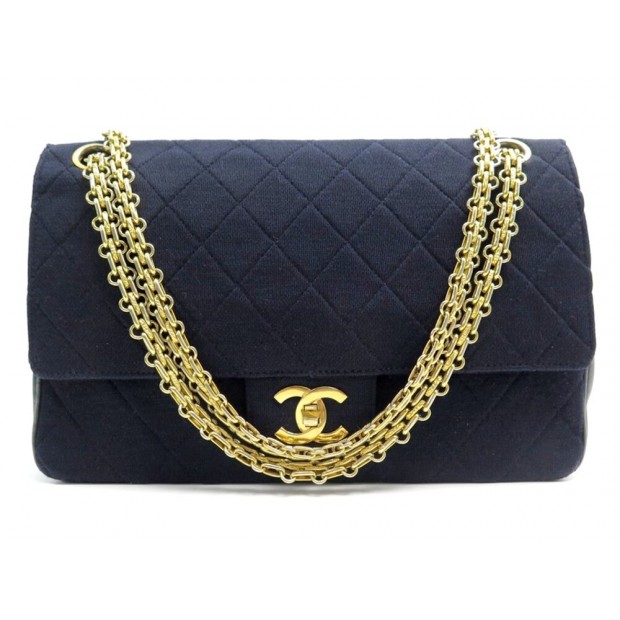 VINTAGE SAC A MAIN CHANEL TIMELESS M EN CUIR & TOILE JERSEY MATELASSE HAND BAG