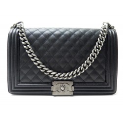 NEUF SAC A MAIN CHANEL GRAND BOY A92193 CUIR CAVIAR NOIR BANDOULIERE PURSE 5400€