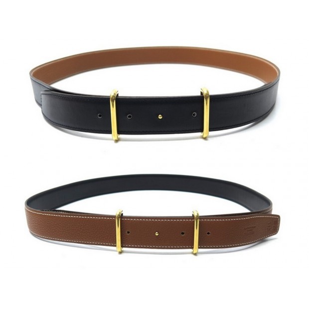 CEINTURE HERMES LIEN REVERSIBLE T95 EN CUIR NOIR ET MARRON LEATHER BELT 650€