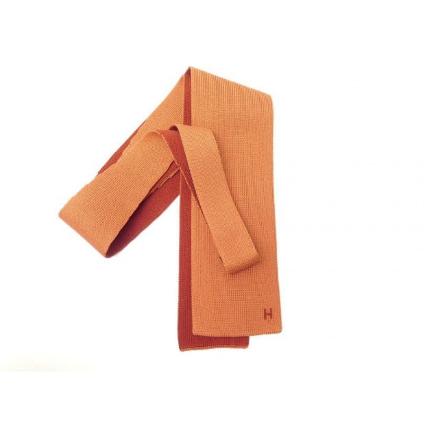 NEUF CRAVATE HERMES MAILLE DE SOIE 4 TEMPS EN SOIE BICOLORE ORANGE NEW TIE 220€