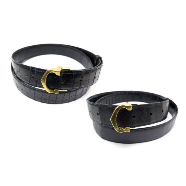 CEINTURE MUST DE CARTIER REVERSIBLE T100 CUIR CROCODILE NOIR LEATHER BELT 1860€