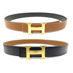 CEINTURE HERMES REVERSIBLE BOUCLE H DOREE MARTELEE T85 CUIR + BOITE BELT 650€