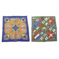 NEUF LOT DE 2 FOULARDS HERMES GAVROCHE TSUBAS PAVOIS EN SOIE NEW SILK SCARF 360€