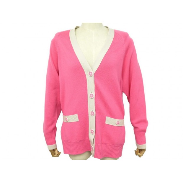 NEUF PULL CHANEL CARDIGAN LONG GILET P53235 L 42 EN CACHEMIRE ROSE SWEATER 4970€