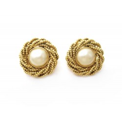 VINTAGE BOUCLES D'OREILLES CHANEL 1994 PERLES EN METAL DORE GOLDEN EARRINGS 590€