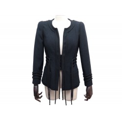 VESTE CHANEL A LACETS P37633 TAILLE 36 S EN LAINE BLEU MARINE WOOL JACKET 4200€