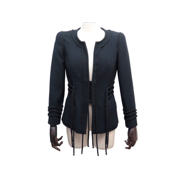 VESTE CHANEL A LACETS P37633 TAILLE 36 S EN LAINE BLEU MARINE WOOL JACKET 4200€