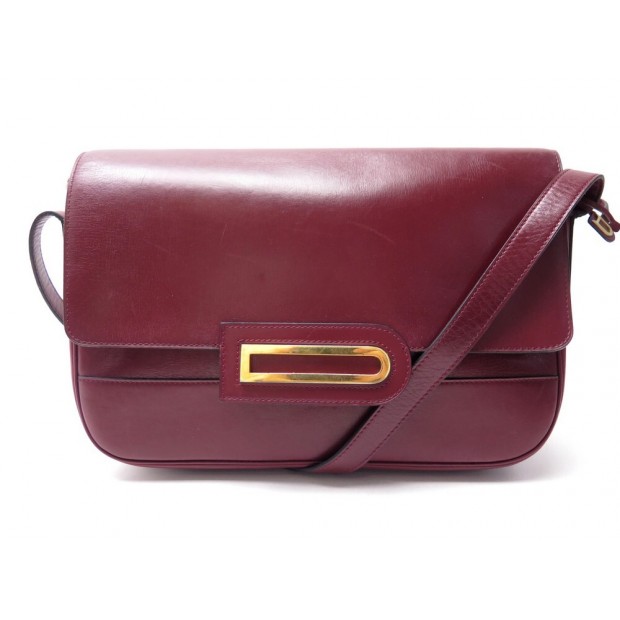 SAC A MAIN DELVAUX BANDOULIERE EN CUIR BORDEAUX 28 CM LEATHER HAND BAG 2600€