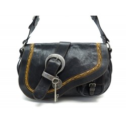 SAC A MAIN CHRISTIAN DIOR GAUCHO EN CUIR NOIR BLACK LEATHER HAND BAG PURSE 1800€