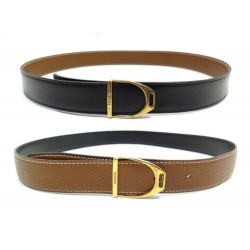 CEINTURE HERMES LIEN REVERSIBLE 28MM T80 BOUCLE ETRIER CUIR NOIR GOLD BELT 540€