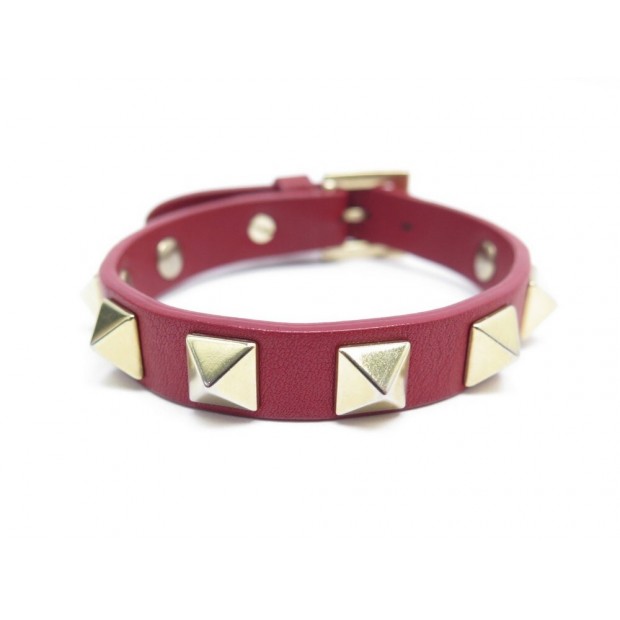 BRACELET VALENTINO ROCKSTUD 16 A 19 CM EN CUIR ROUGE RED LEATHER JEWEL 200€