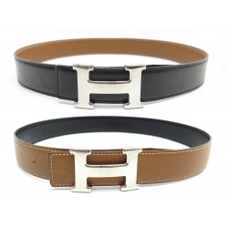 CEINTURE HERMES LIEN REVERSIBLE & BOUCLE H PALLADIE T70 CUIR NOIR GOLD BELT 650€