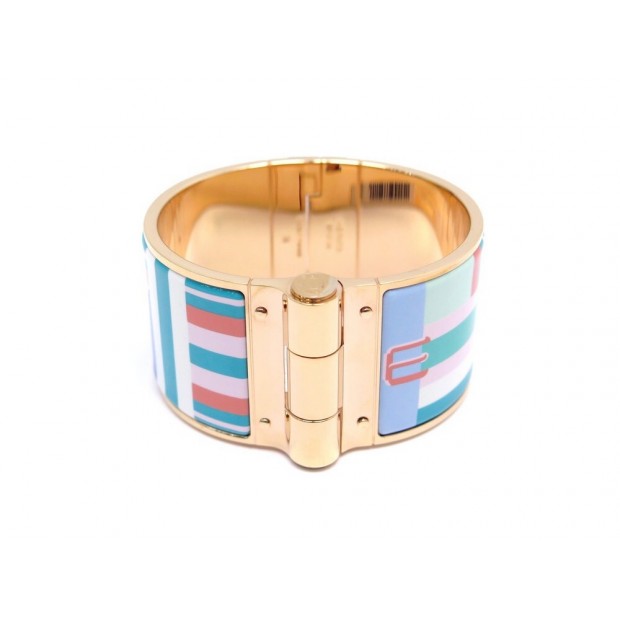 NEUF BRACELET HERMES CHARNIERE SANGLES EN ZIGZAG PLAGE XL T16 EMAIL + BOITE 735€