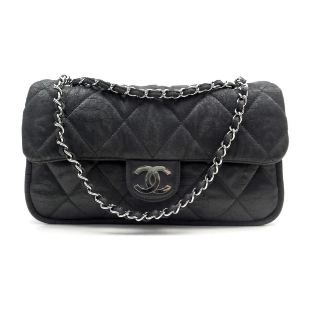 SAC A MAIN CHANEL TIMELESS LOGO CC EN TOILE NOIR BLACK LEATHER HANDBAG 2800€