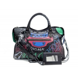 NEUF SAC A MAIN BALENCIAGA CITY GRAFFITI 505550 BANDOULIERE CUIR NOIR BAG 1690€