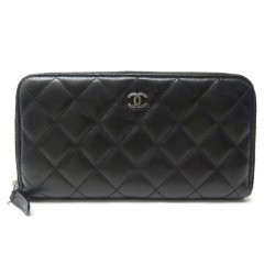 PORTEFEUILLE CHANEL CLASSIQUE EN CUIR MATELASSE NOIR PORTE MONNAIE WALLET 1050€