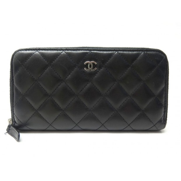 PORTEFEUILLE CHANEL CLASSIQUE EN CUIR MATELASSE NOIR PORTE MONNAIE WALLET 1050€