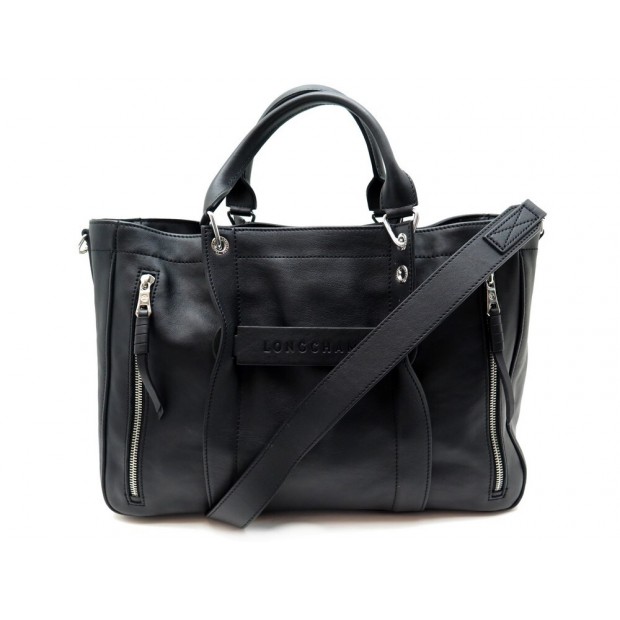 NEUF SAC A MAIN LONGCHAMP 3D M CABAS BANDOULIERE CUIR NOIR LEATHER HAND BAG 850€