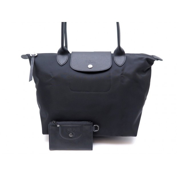 NEUF SAC A MAIN LONGCHAMP LE PLIAGE NEO S EN TOILE NOIR + POCHETTE CLE BAG 190€