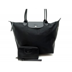 NEUF SAC A MAIN LONGCHAMP LE PLIAGE NEO L EN TOILE NOIR + PORTEFEUILLE BAG 330€