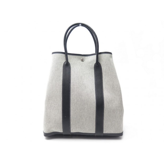 NEUF SAC A MAIN HERMES GARDEN PARTY VERTICAL TOILE ET CUIR CABAS HAND BAG 1640€