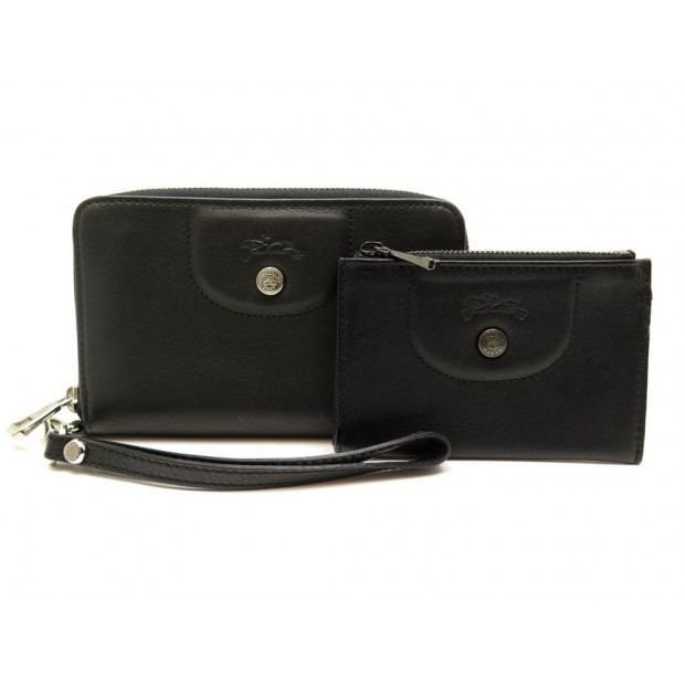 LOT 2 PORTEFEUILLES LONGCHAMP LE PLIAGE CUIR NOIR PORTE MONNAIE NEW WALLET 270€