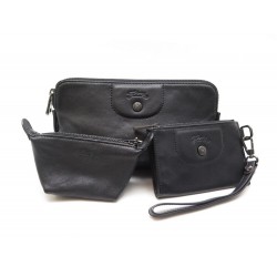 NEUF LOT 3 PIECES LONGCHAMP LE PLIAGE EN CUIR NOIR POCHETTE PORTE MONNAIE 280€